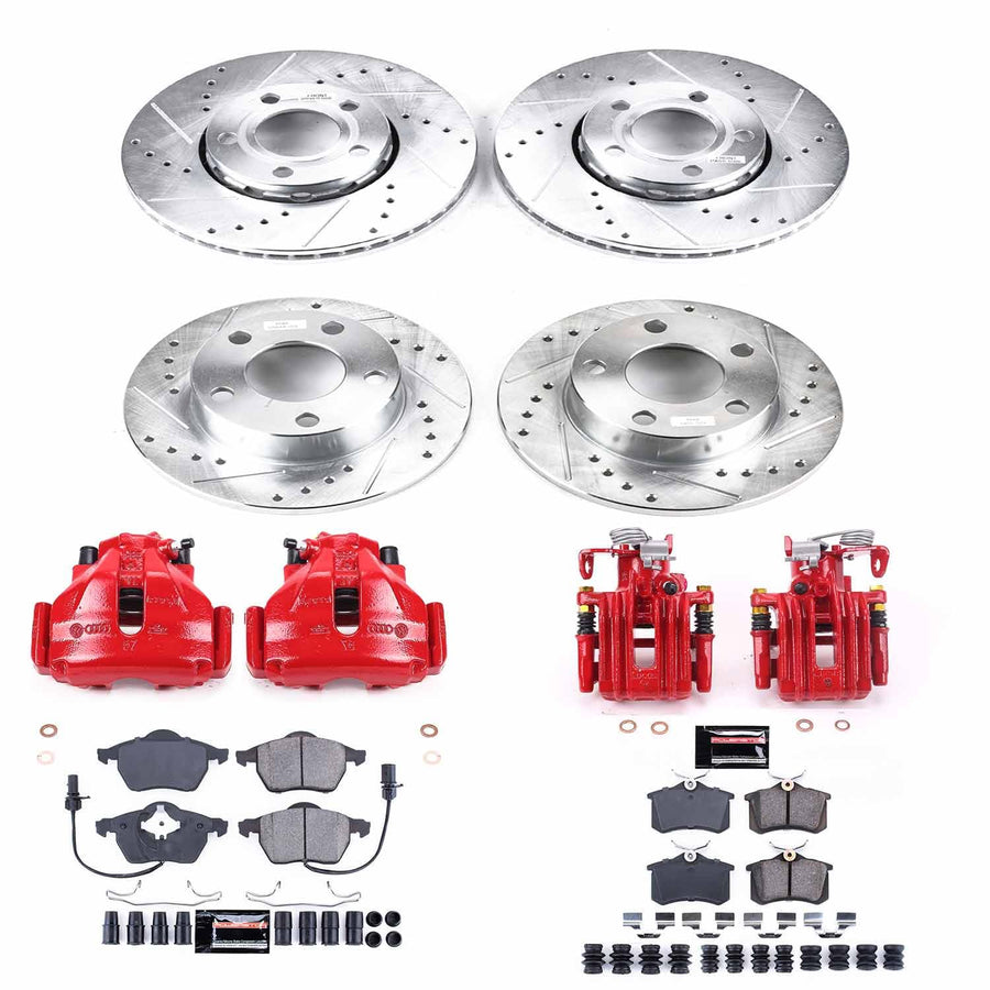 Power Stop Z23 KC2800 Evolution Sport Front & Rear Caliper Brake Kit- Brake Rotor, Carbon-Fiber Ceramic Brake Pads and Brake Caliper For Volkswagen Passat 2000-2005 [Model Specific]