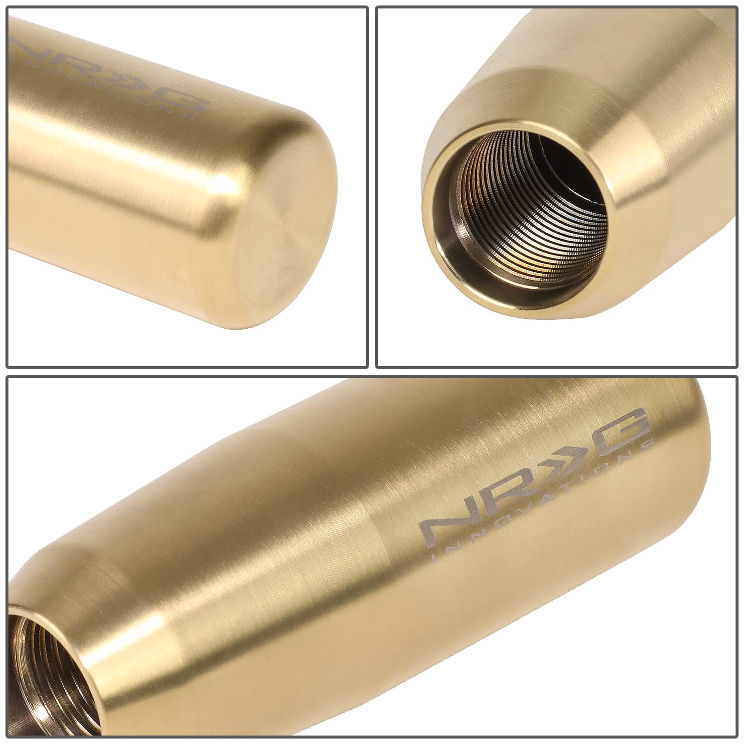 NRG Innovations Shift Knob NRG-SK-450CG Tapered Cylinder Style Lever Stick Shifter Handle Billet Metal Anodized for M10 X 1.25, M10 X 1.5, M12 X 1.25, M12 X 1.5 Thread Pattern Shifter, Chrome Gold