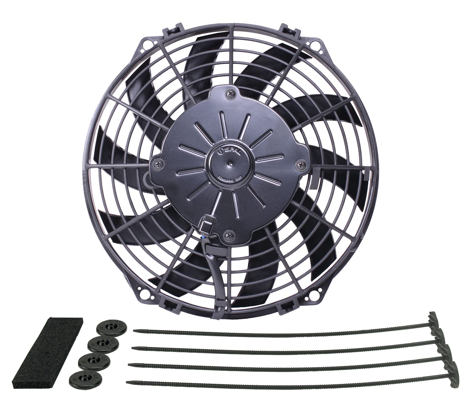 Derale Cooling Electric Fan, Standard, 9 in Fan, Puller, 625 CFM, Curved Blade, 9-11/16 x 9-11/16 in, 2 in Thick, Plastic, Each