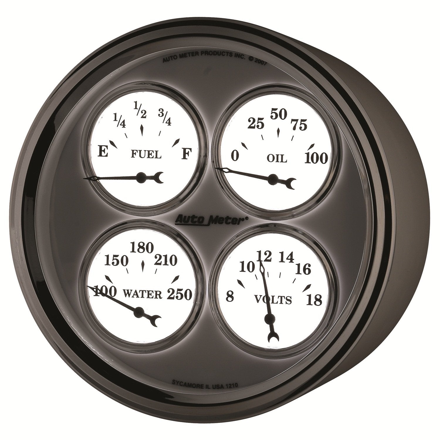 Auto Meter 1210 White II Old Tyme 5" Short Sweep Electric Quad Gauge
