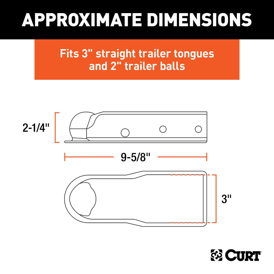 CURT QuickPin 25472 No-Latch Trailer Coupler for 2-Inch Hitch Ball, 3-in Channel, 3,500 lbs