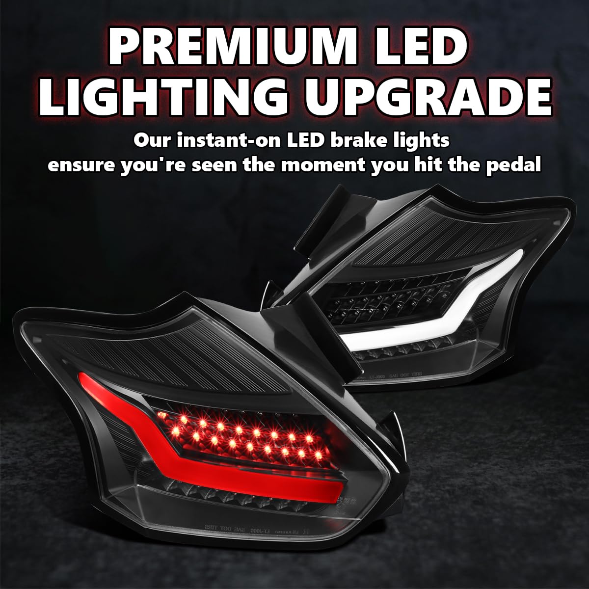 Black LED Bar Tail Lights SPEC-D TUNING Compatible with 2015-2018 Ford Focus SE/ST/Titanium Hatchback, 2016-2018 Ford Focus RS Hatchback, Left + Right Pair Assembly