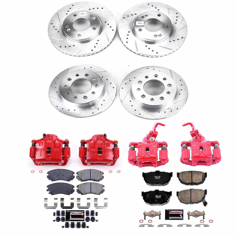 Power Stop Z23 Evolution KC166A Front and Rear Brake Caliper Kit- Brake Rotors, Brake Pads, Brake Calipers For Hyundai Tiburon 2004-2005 [Model Specific]