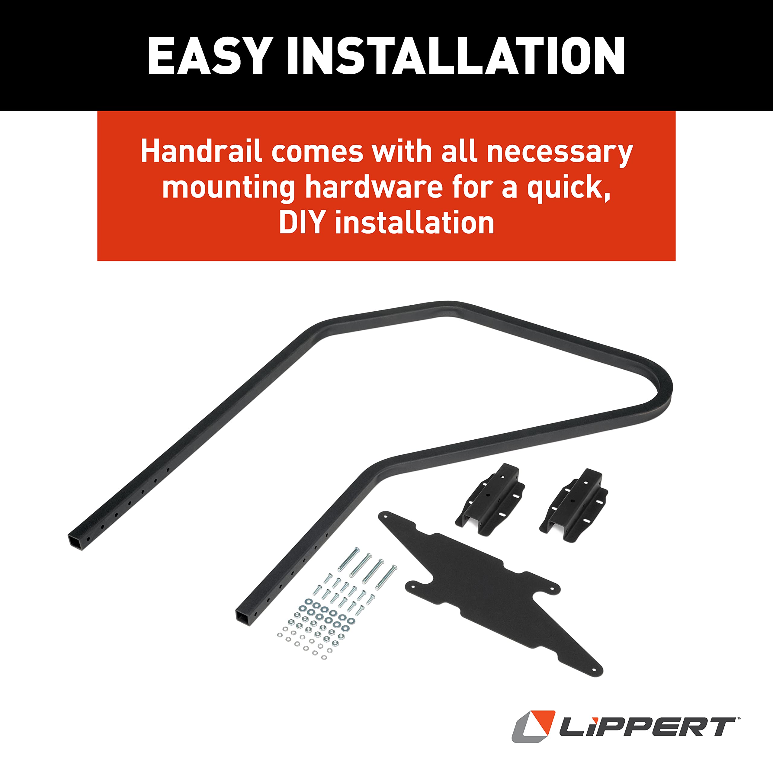 Lippert Entry Assist Handrail Solid Step, Accommodates Door Widths up to 36”, Easy Installation, Locking Pins for 5” Adjustment, for 5th Wheel RVs, Travel Trailers, Motorhomes - 799640, Black