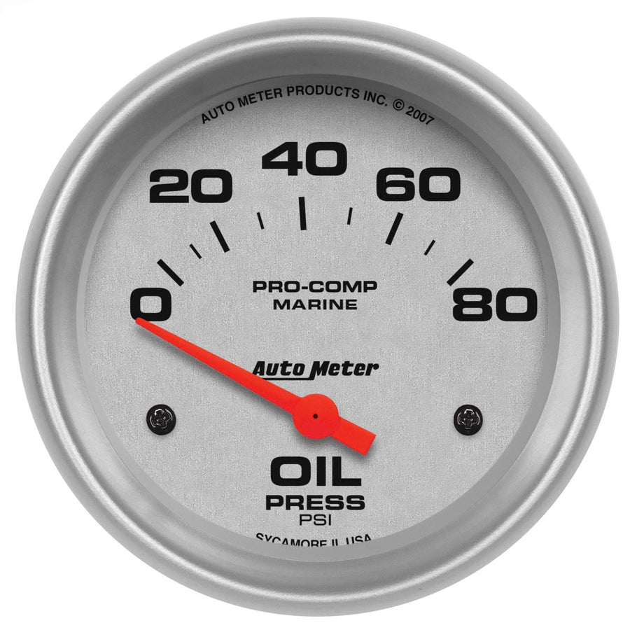 Gauge AutoMeter 200747-33 Oil Pressure (Marine Silver Ultra-Lite 2 5/8", 80Psi, Electric, Marine Silver)