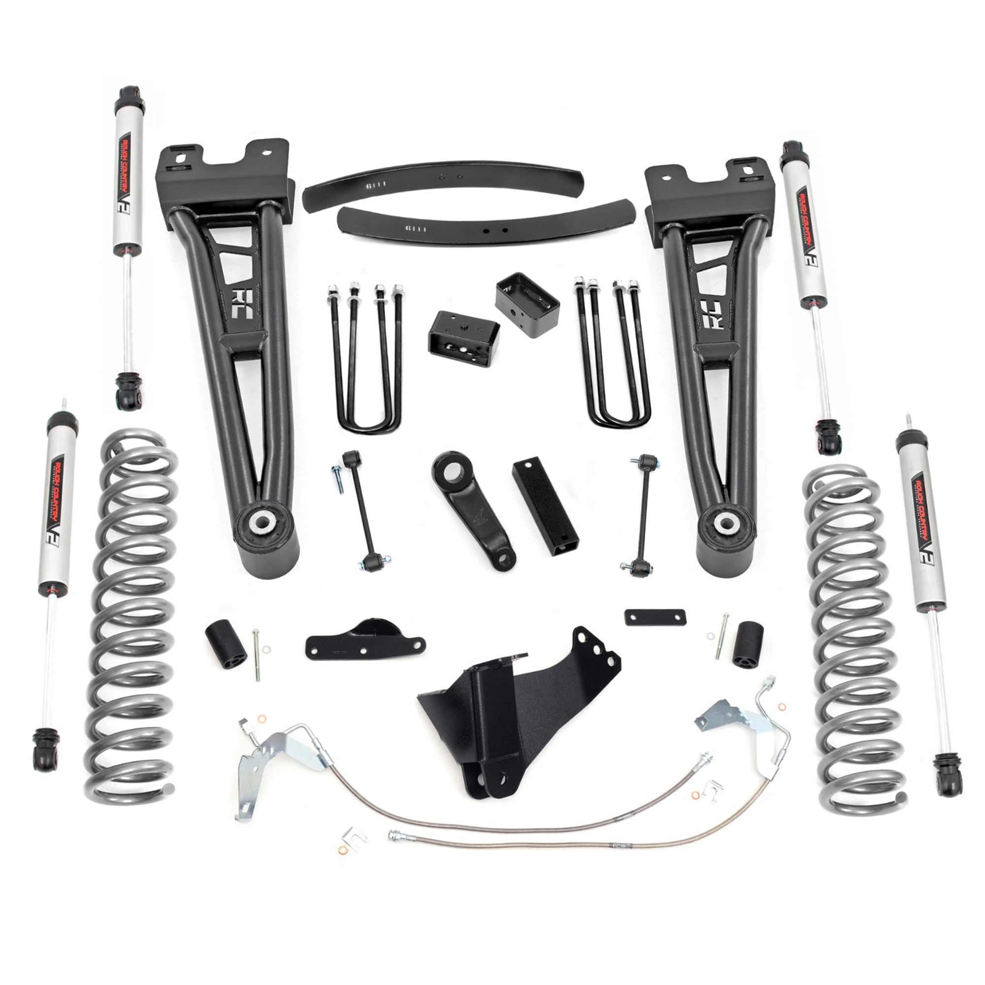 Rough Country 6 Inch Lift Kit with V2 Monotube Shocks for F-250/F-350 Ford Super Duty (2008-2010) - Diesel Models, Includes Radius Arms