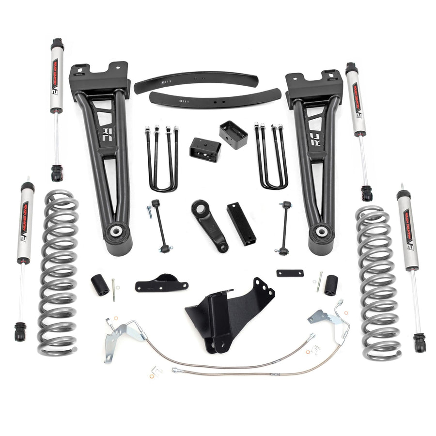 Rough Country 6 Inch Lift Kit with V2 Monotube Shocks for F-250/F-350 Ford Super Duty (2008-2010) - Diesel Models, Includes Radius Arms