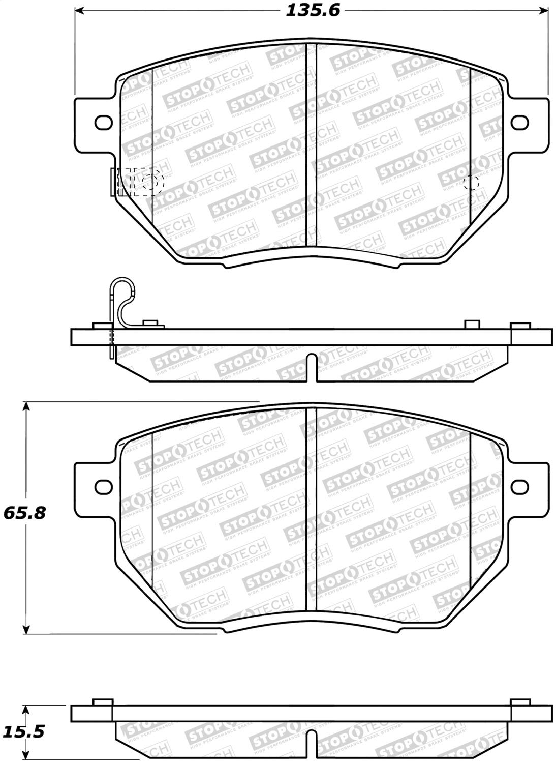 Front StopTech 308.09691 Brake Pads with Shims Street
