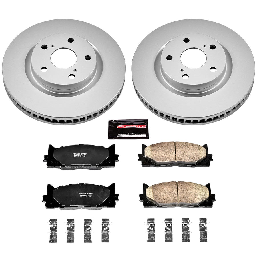 Power Stop CRK3053 Brake Kit Front Coated Brake Rotors and Ceramic Brake Pads For 2013-2018 Lexus ES300h | 2007-2018 Lexus ES350 | 2008-2018 Toyota Avalon | 2007-2017 Toyota Camry