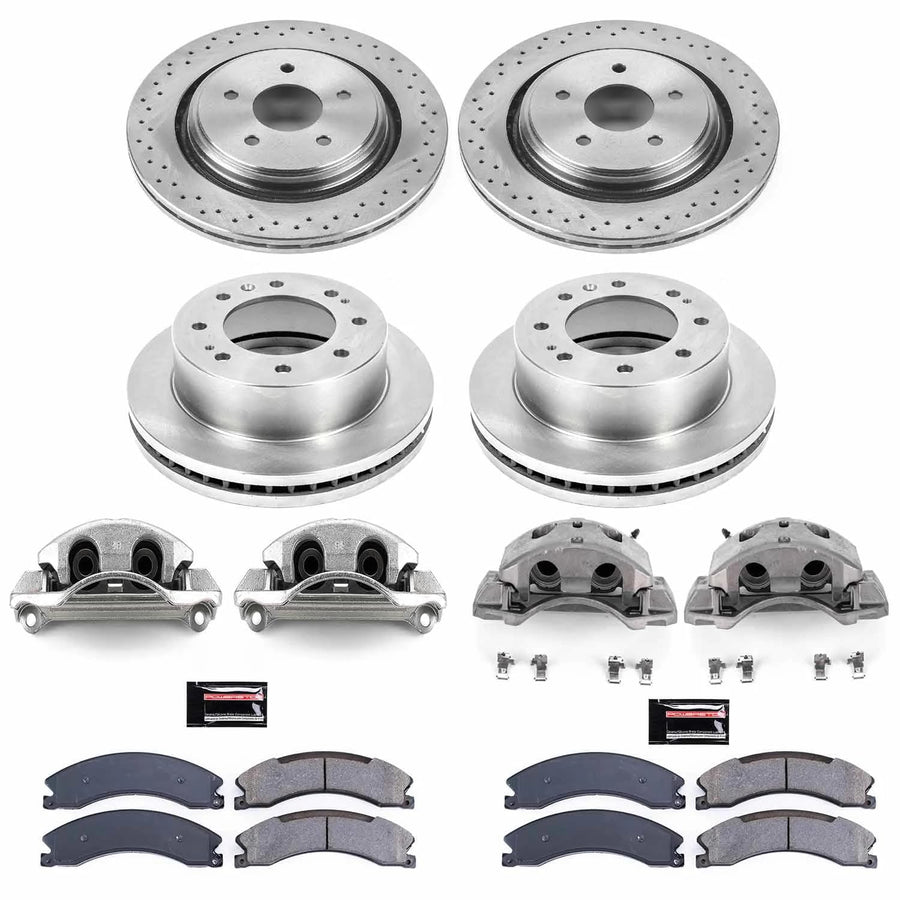 Power Stop KCOE6992 Front & Rear Autospecialty Caliper Brake Kit- Brake Rotors, Ceramic Brake Pads and Brake Calipers For Silverado 2500 HD, Suburban 3500 HD, GMC Sierra 2500 HD [Model Specific]