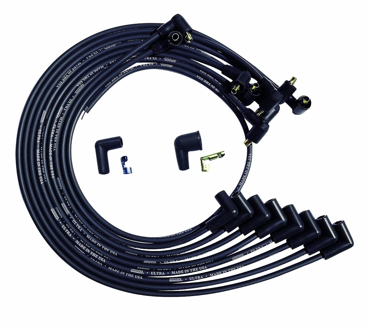 Moroso Ultra Series Black Spark Plug Wires, Big Block Chevy, Under Header Routing, 90 Degree Plug Ends, Non HEI Distributor