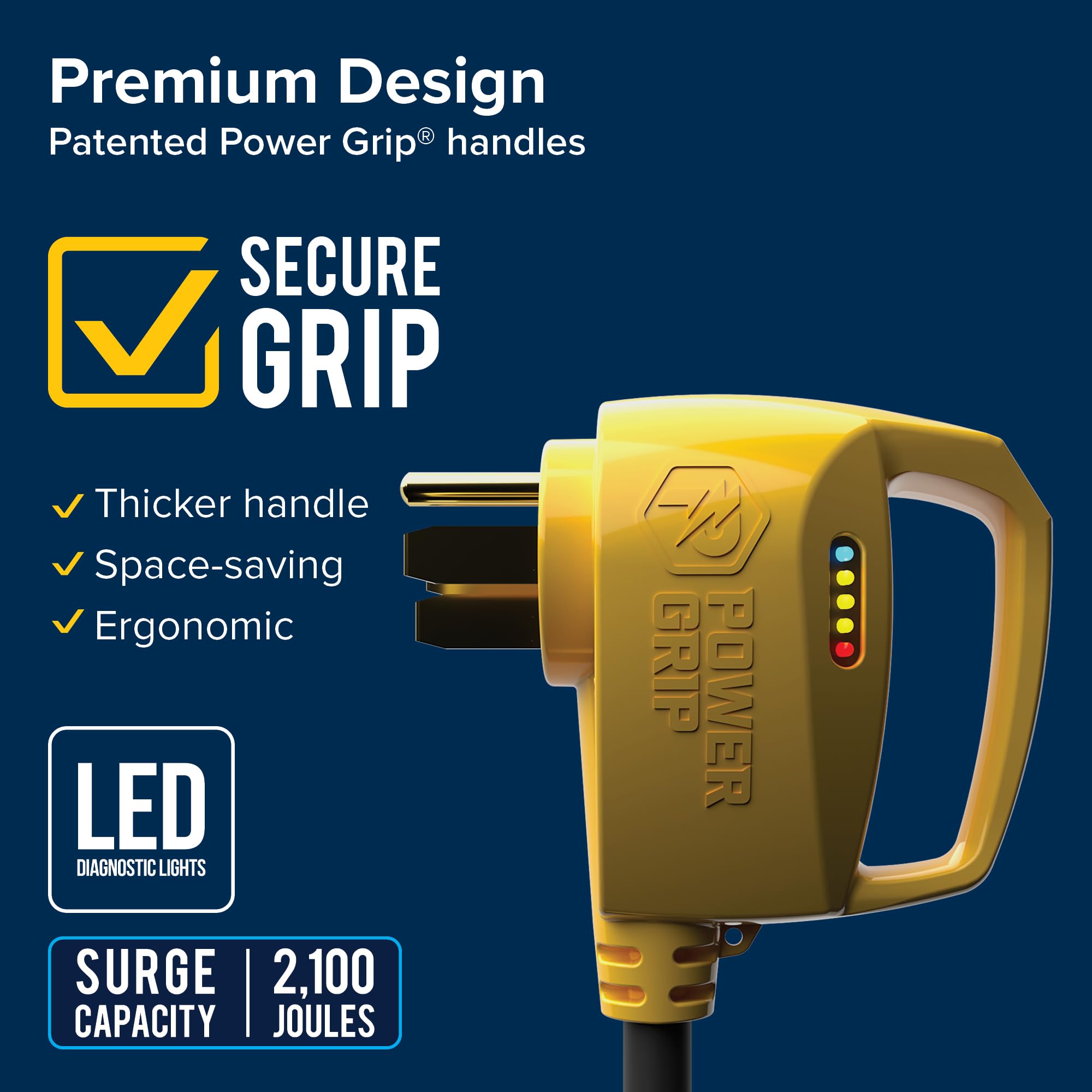 Camco 18" Power Grip RV 50-Amp Circuit Analyzer Dogbone - Features Integrated Surge Protection & Fault Indication, 50-Amp Male to 30-Amp Female, 125V / 3750W (55563)