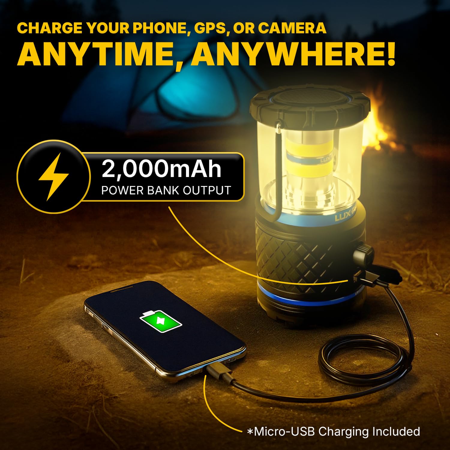 Dual-Power LUXPRO Rechargeable 1100 Lumen LED Lantern for Up to 150 Hours of Use