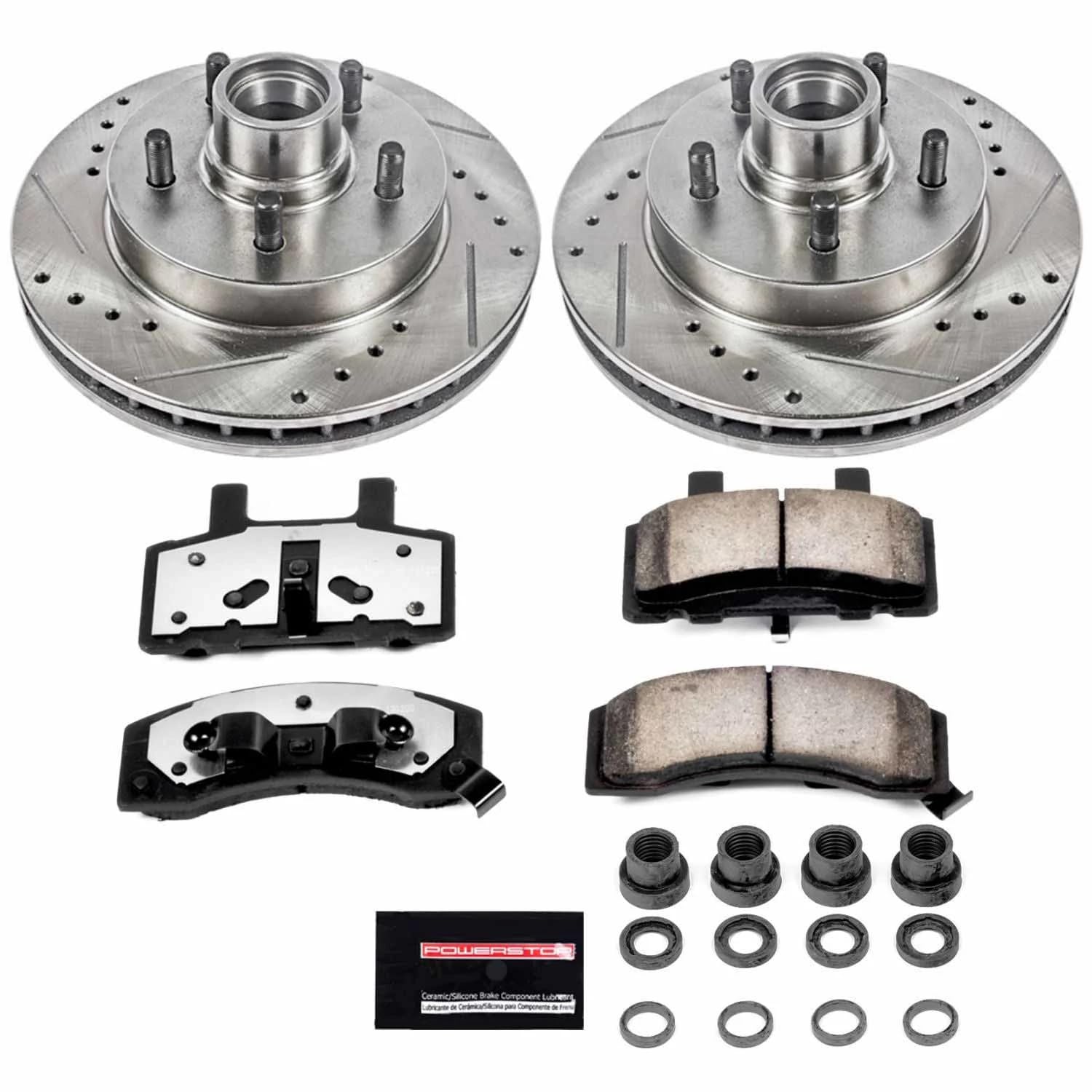 Front Brake Kit Power Stop For 1998 1999 2000 Chevrolet Tahoe 1998 1999 GMC Yukon - Truck & Tow Carbon Fiber Ceramic Brake Pads & Drilled and Slotted Rotors Replacement, K1991-36