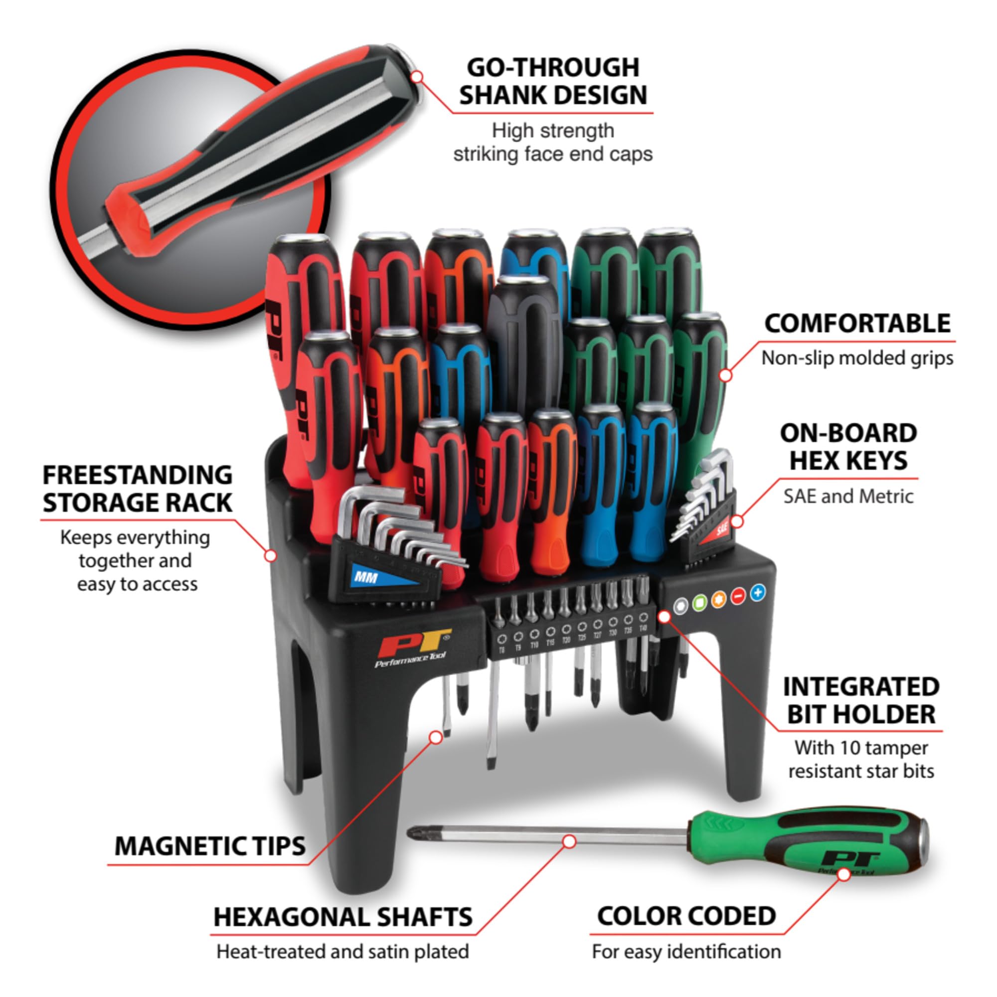 W1737 Performance Tool 44Pc Go-Thru Screwdriver Set