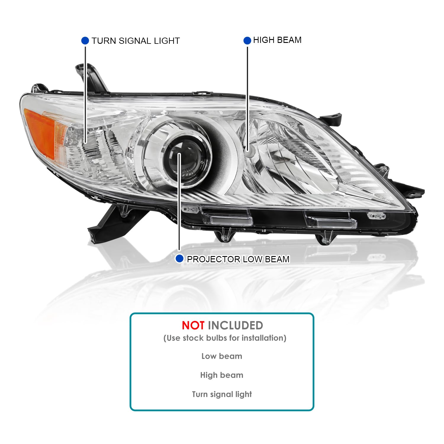 Spec-D Tuning Projector Chrome Headlights Compatible with 2011-2020 Toyota Sienna, Left + Right Pair Headlamp Assembly