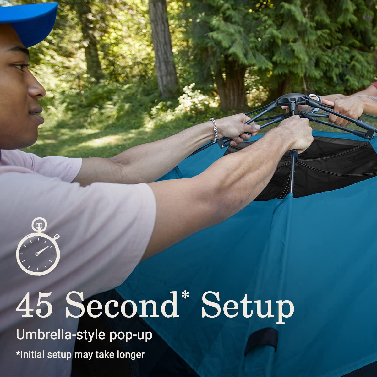 Coleman 4-Person Camp Burst Tent, Umbrella-Style Pop-Up Camping Tent with 45s Easy Setup, Dark Room Technology, Waterproof Seams, 360° Views, Durable Frame, Convenient Pockets and E-Port