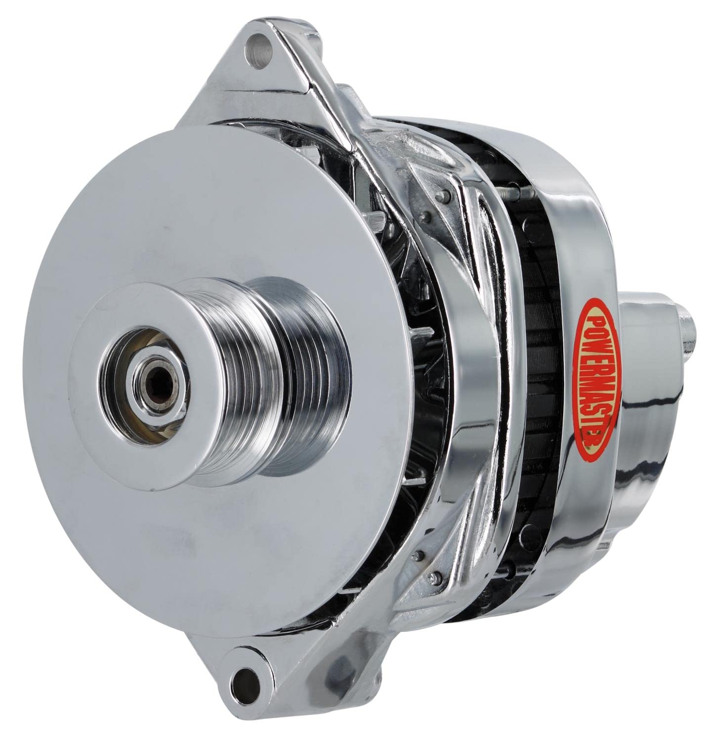 Alt GM CS144 Powermaster Chrome 200A XS Volt™ 6 grv Pulley/Baffle Str MTG Threaded MTG Ear