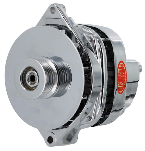 Alt GM CS144 Powermaster Chrome 200A XS Volt™ 6 grv Pulley/Baffle Str MTG Threaded MTG Ear