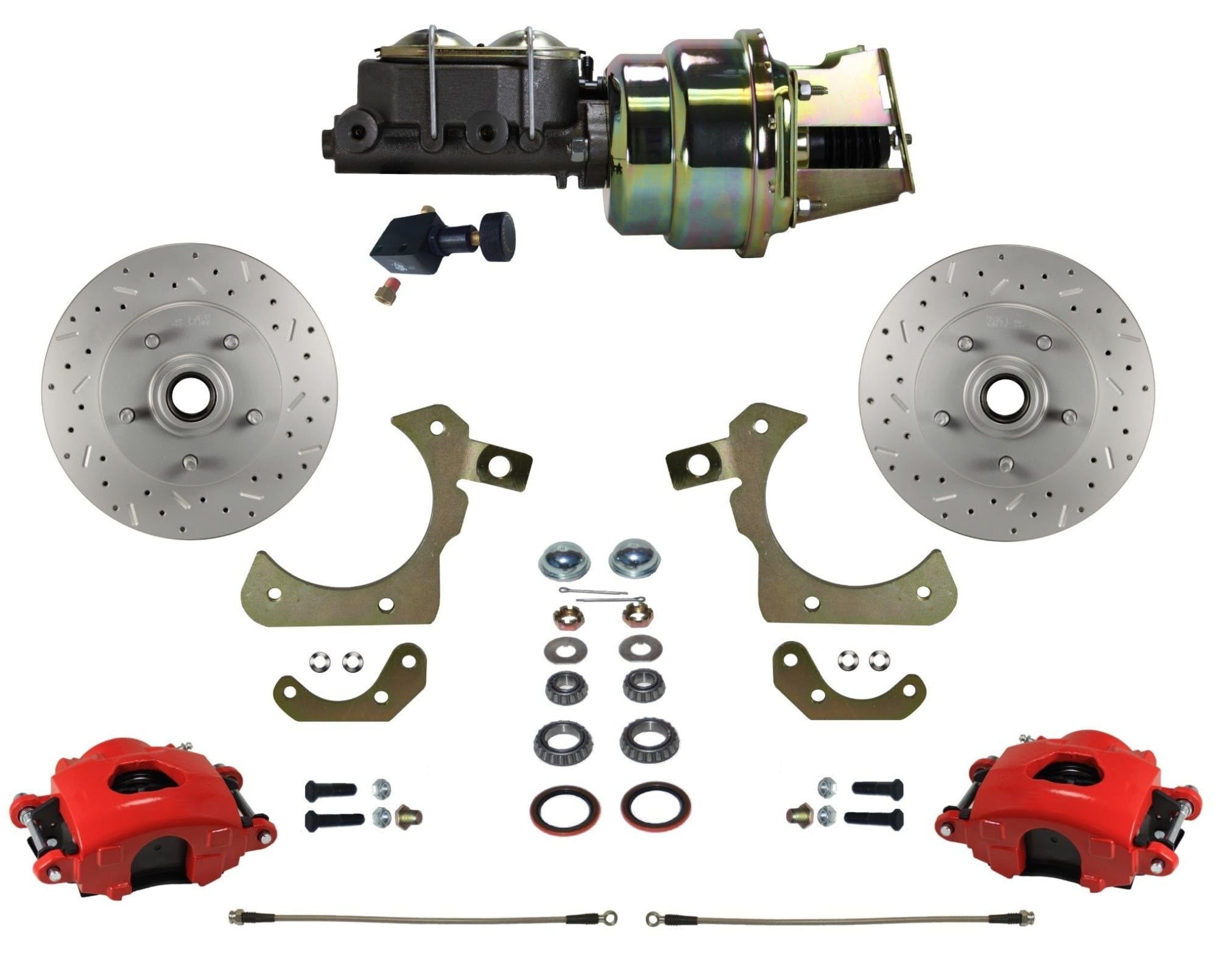 Power Front Disc Brake Conversion Kit With Adjustable Proportioning Valve LEED BRAKES Maxgrip Xds Red Calipers