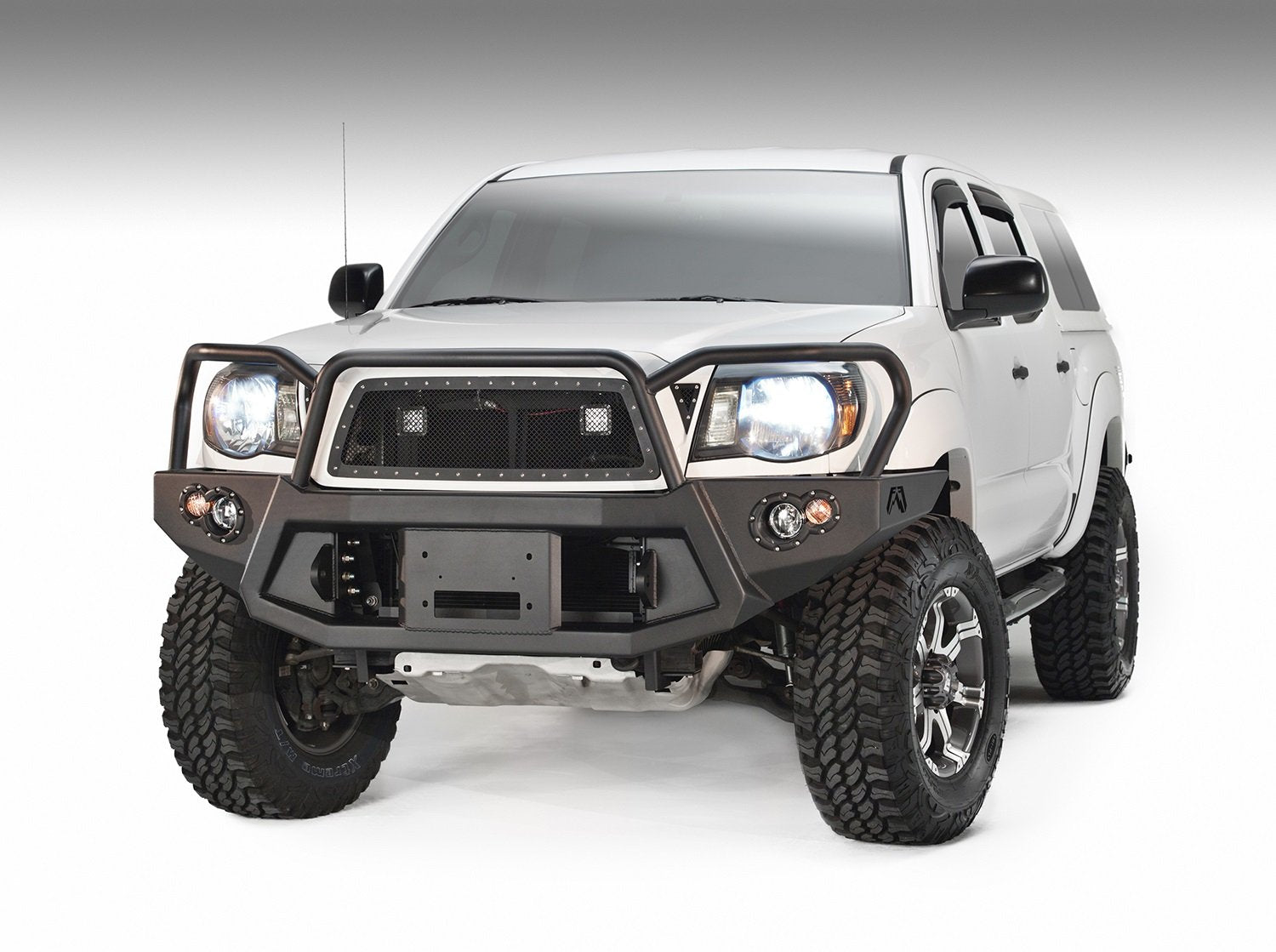 Fab Fours Premium Heavy Duty Winch Front Bumper TT05-B1550-B Uncoated/Paintable w/Full Grill Guard Incl. 1in. D-Ring Mounts/Light Cut-Outs w/Fab Fours 90mm Fog Lamps/60mm Turn Signals [AWSL] Heavy Duty Winch Front Bumper
