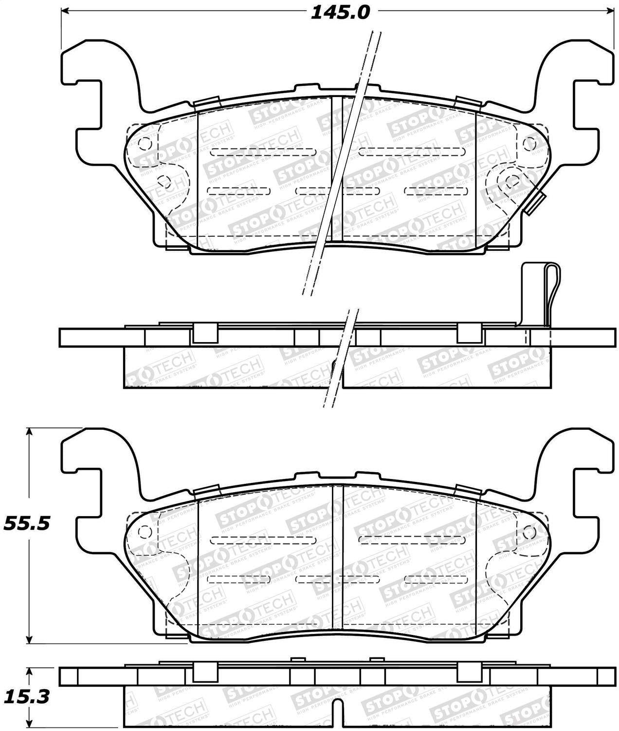 Rear StopTech 308.11200 Brake Pads with Shims and Hardware