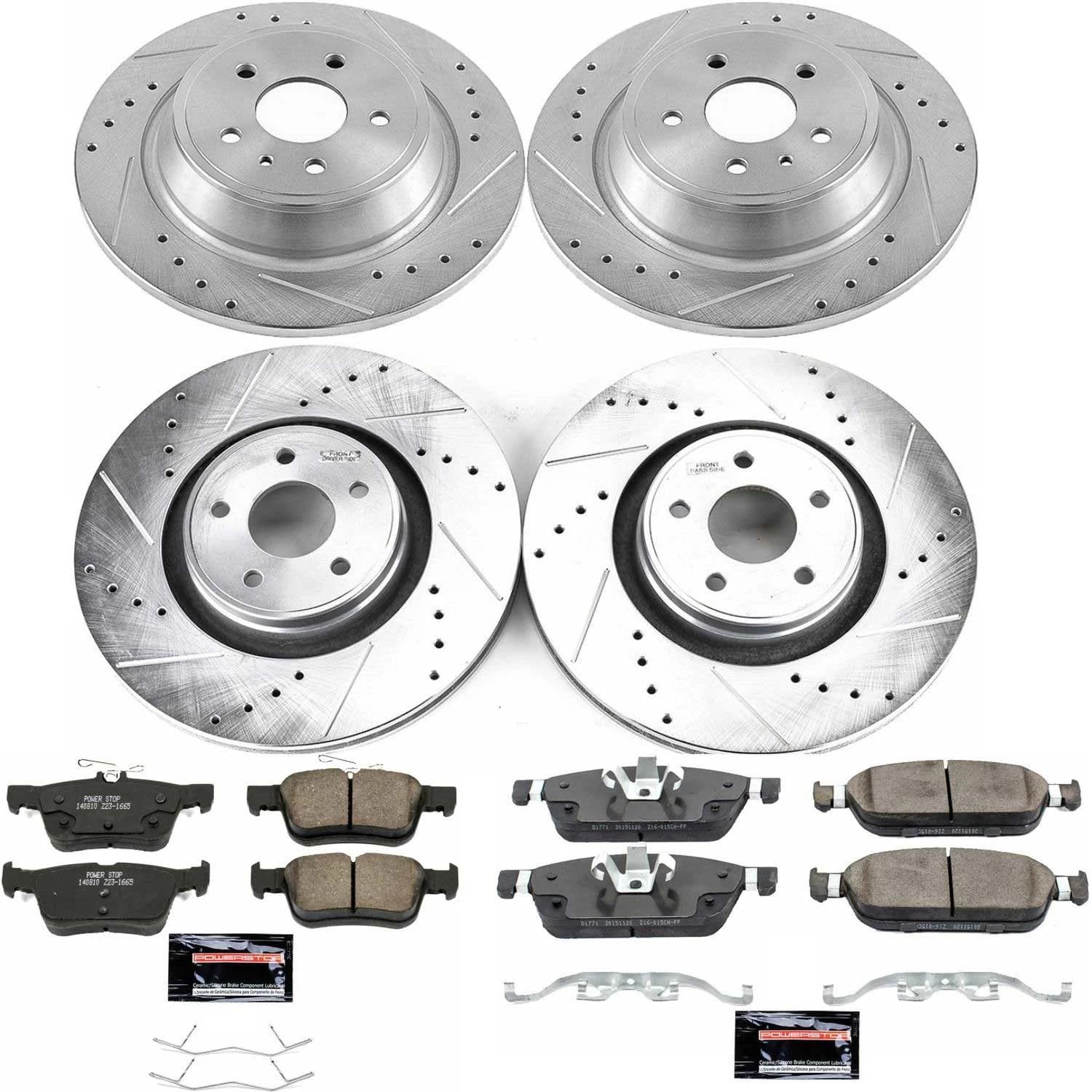 Power Stop K7418 Z23 Carbon Fiber Brake Pads with Drilled & Slotted Brake Rotors Kit Front and Rear For Lincoln MKC 2015-2019 [Model Specific]