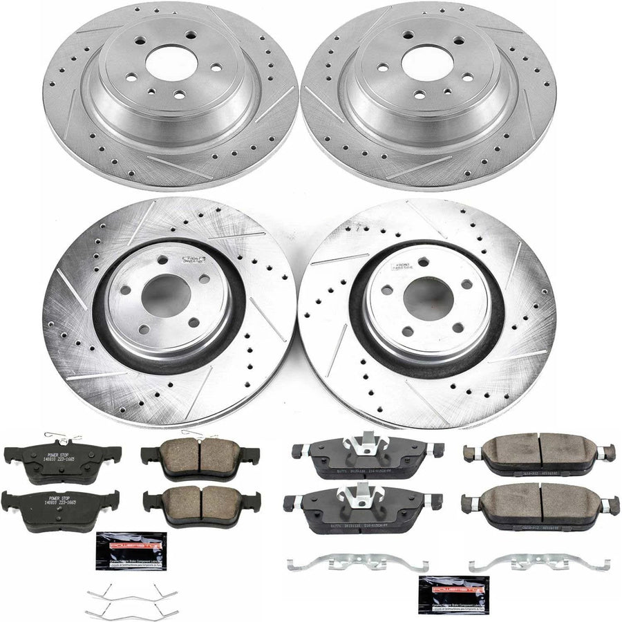 Power Stop K7418 Z23 Carbon Fiber Brake Pads with Drilled & Slotted Brake Rotors Kit Front and Rear For Lincoln MKC 2015-2019 [Model Specific]