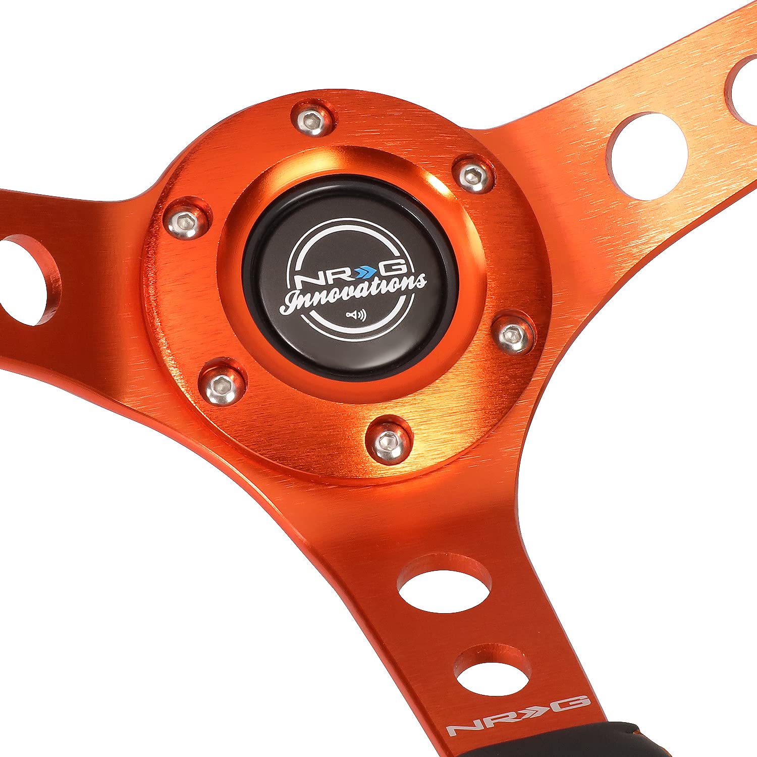 NRG Innovations Reinforced NRG-RST-006OR Steering Wheel 350MM Sport Steering Wheel, Black Leather Orange Center Mark with Orange Stitching and Orange Center Spoke