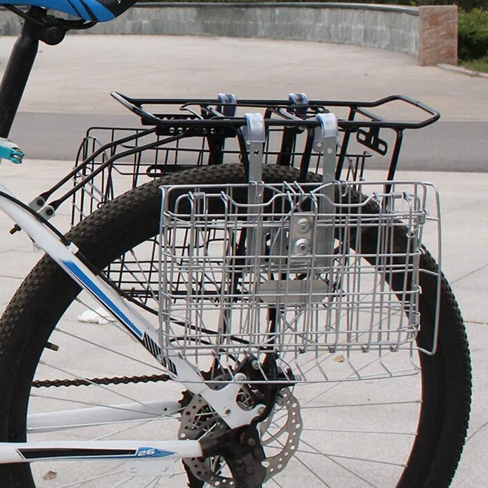 beiyoule Foldable Basket Bike, Detachable Front Rear Bike Basket Wire Mesh Bicycle Hanging Rack for Mountain Bike Accessories Bike Frame