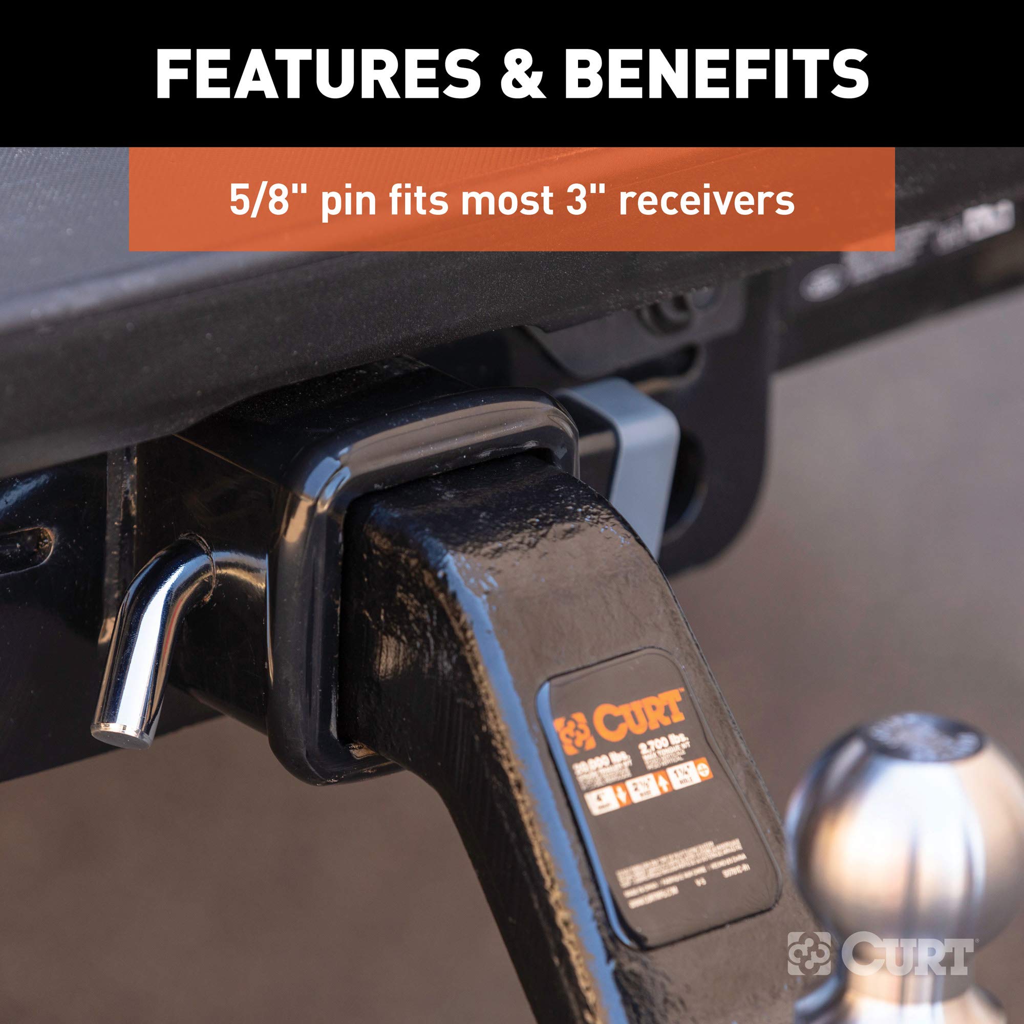 CURT Trailer Hitch Lock 23021, 5/8-Inch Pin Diameter, Fits Most 3-Inch Receivers