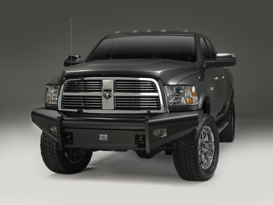 Fab Fours Elite Front Bumper DR06-Q1161-1 2 Stage Black Powder Coated w/o Full Grill Guard Incl. Light Cut-Outs