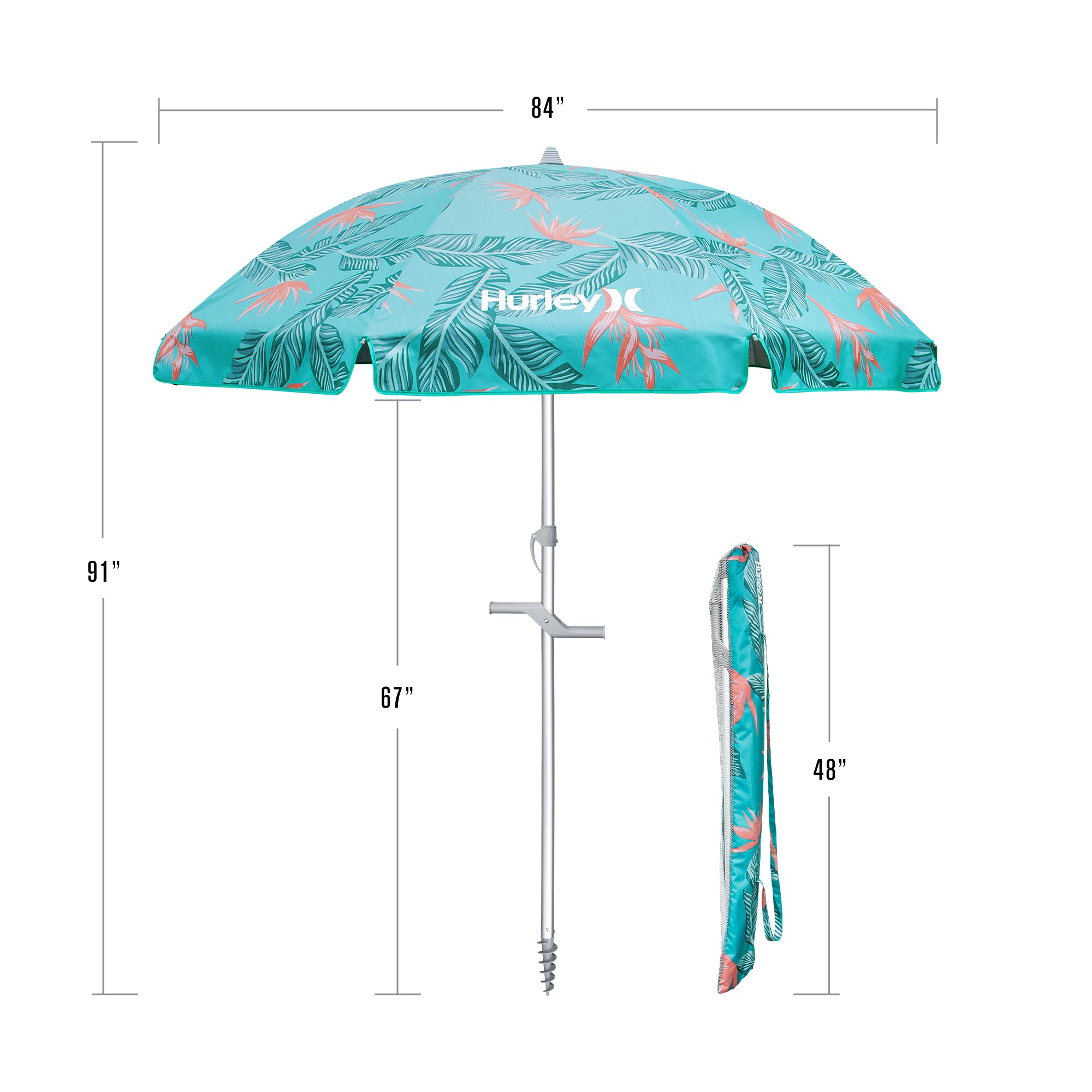7' Hurley Beach Umbrella, State Beach Aqua