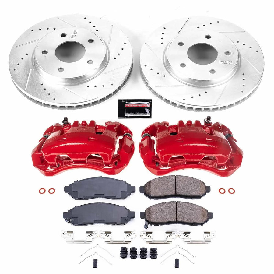 Power Stop Z23 KC6492 Front Brake Caliper Kit-Drilled/Slotted Rotors, Carbon Ceramic Brake Pads, Calipers For Chevrolet City Express, Nissan LEAF, Nissan NV200 [Model Specific]
