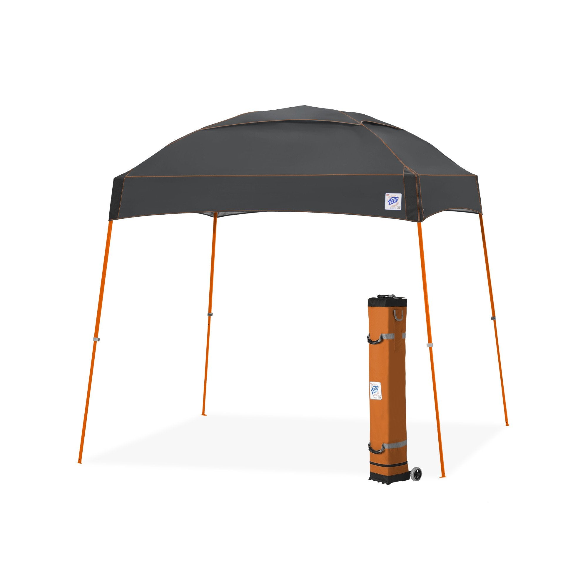 E-Z UP Instant Shelter Dome Canopy, 10' x 10', Vented Top with Wide-Trax Roller Bag & 4 Piece Spike Set, Gray