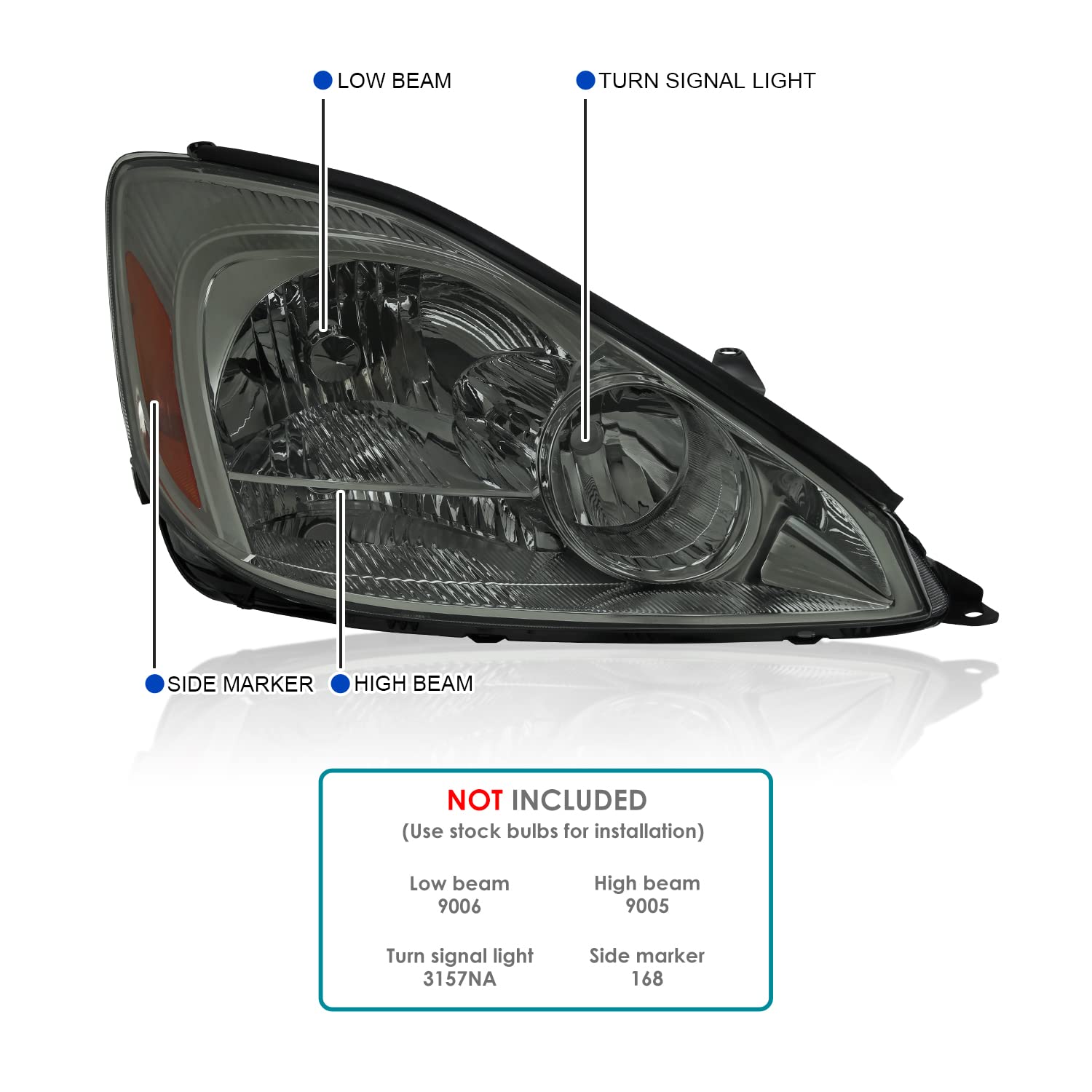 Smoke Headlights Spec-D Tuning Compatible with 2004-2005 Toyota Sienna, Left + Right Pair Headlamp Assembly