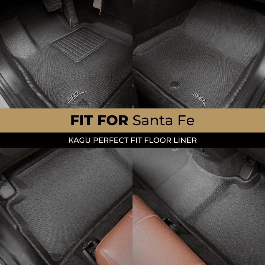 Kagu Floor Mat 3D MAXpider Custom Fit (Black) Compatible with Hyundai Santa Fe Hybrid/Phev 2021-2023 - Full Set