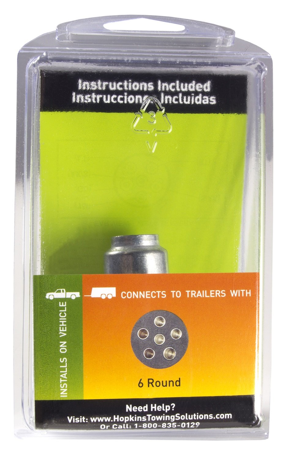 Round Hoppy Car End Connector 6 Pole 6 - 12 V, 8 A