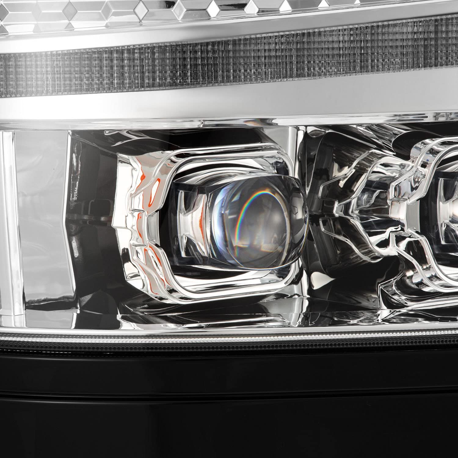 AlphaRex USA NOVA-Series 16-18 Chevy 1500HD LED Proj Headlights Chrm w/Actv Lgt/SeqSig & DRL(Req 810023)