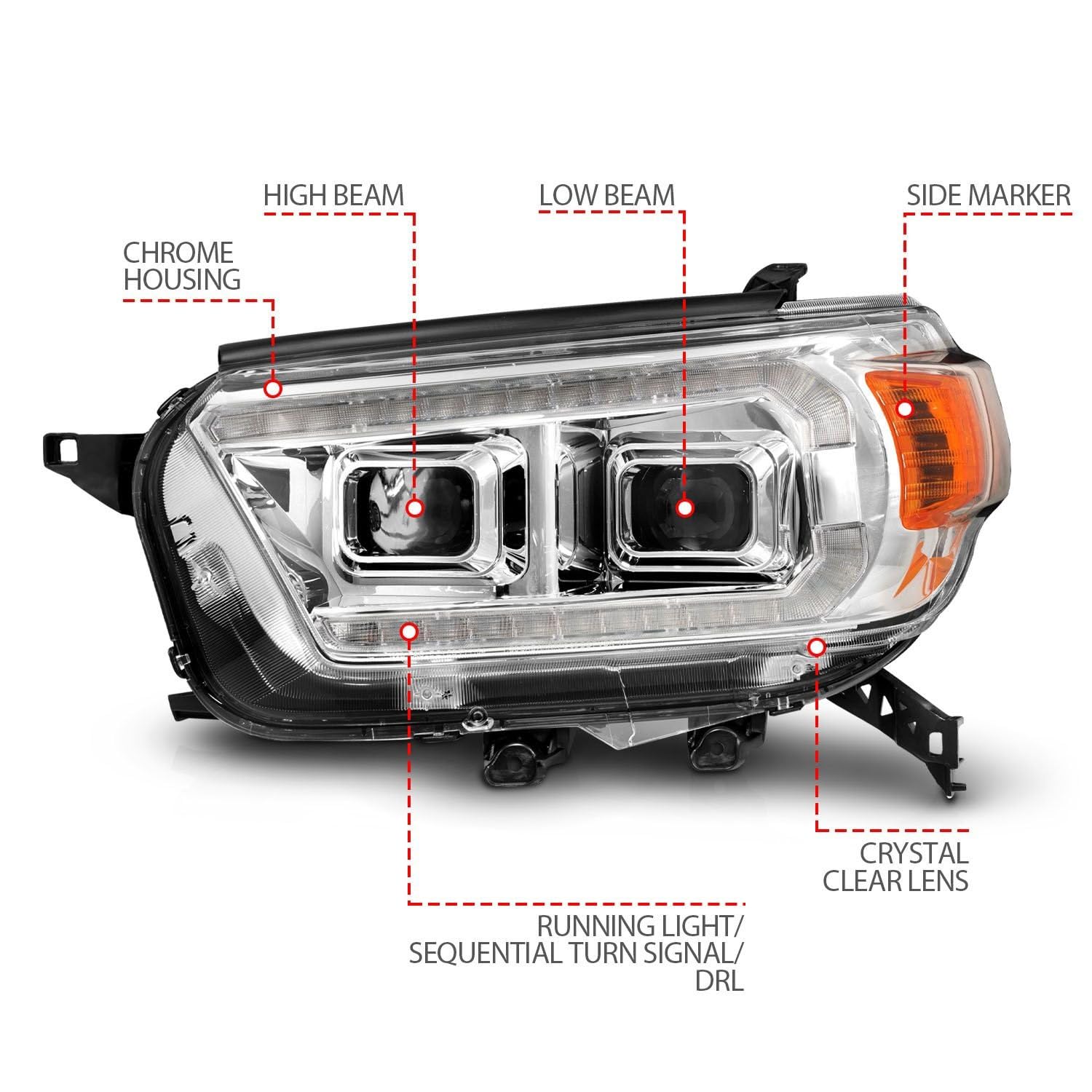 Chrome Projector Headlights Anzo With LED DRL And Sequential Turn Signal