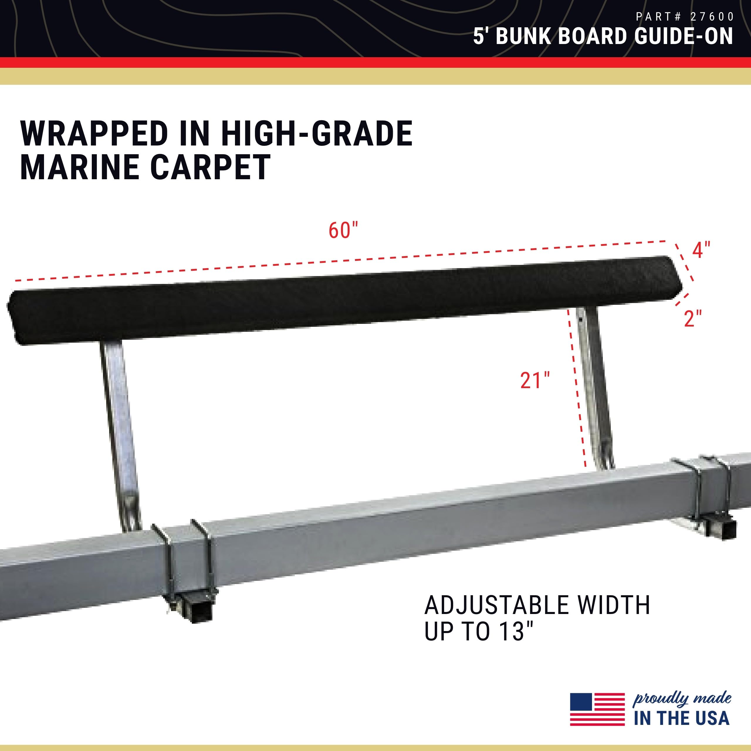 27600 CE Smith Guide-ON BUNKBOARD - Sturdy Boat Accessories - 5' - Black