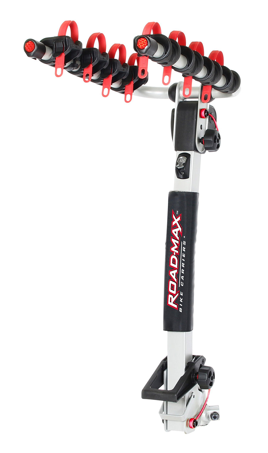 Road-Max Deluxe Trimax–RMRB4X Hitch Mount 4-Bike Carrier - Fits 1-1/4" and 2" Receivers, 4 Bike Rack Hitch, Soft Padded Cradles, Foldable Arms, Tilts for Rear Access