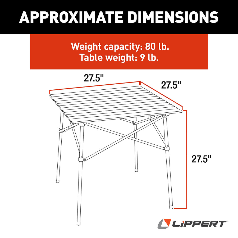 Lippert HD Hybrid Camp Table Foldable with Carry Bag White 27 1/2” x 27 1/2” x 27 1/2" (H x W x D),Hammer Grey