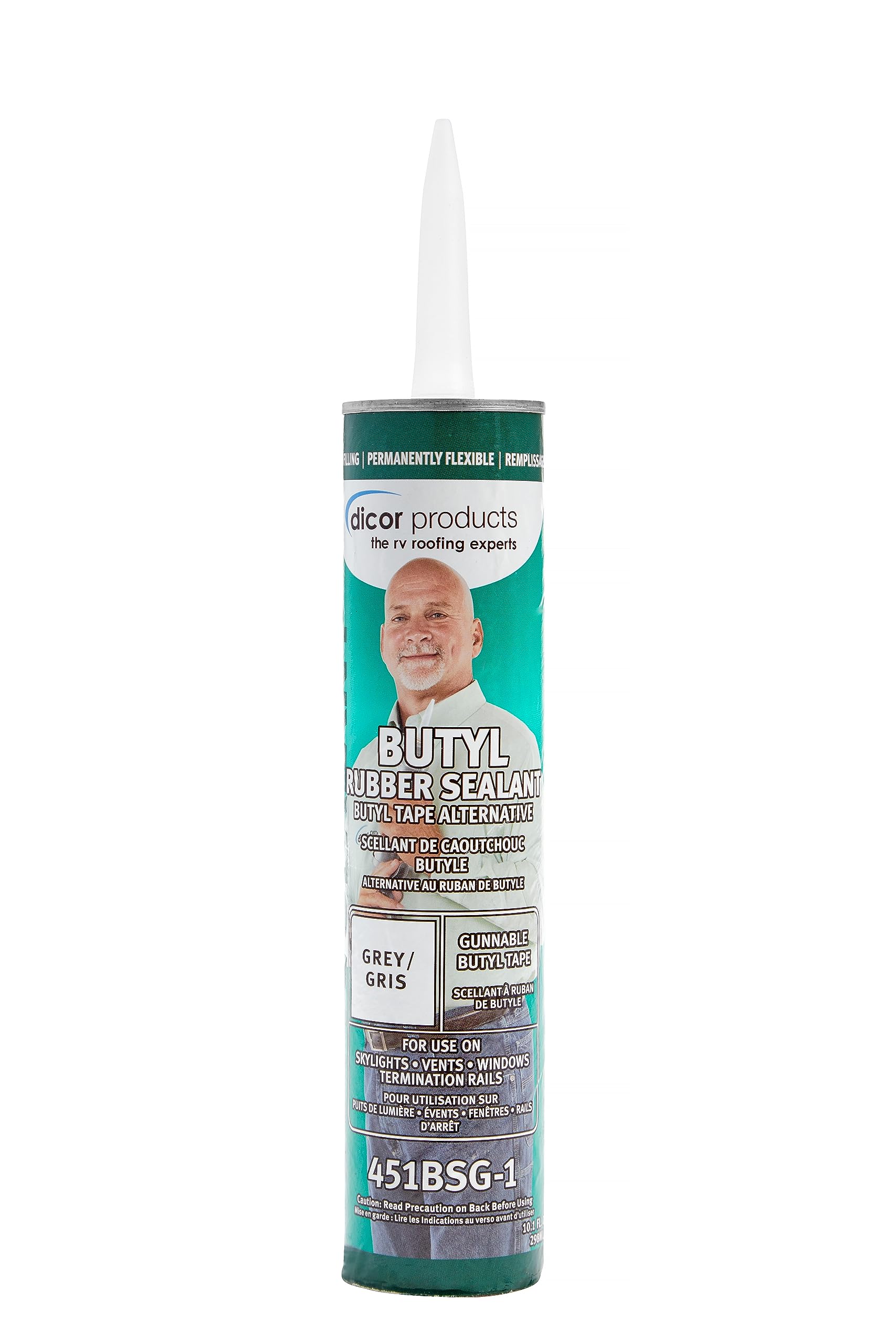 Butyl Rubber Sealant Dicor 451BSG-1, 1.2 lbs., Grey, Mess-Free Application, Watertight Seal, Airtight Seal, Seamless Finish