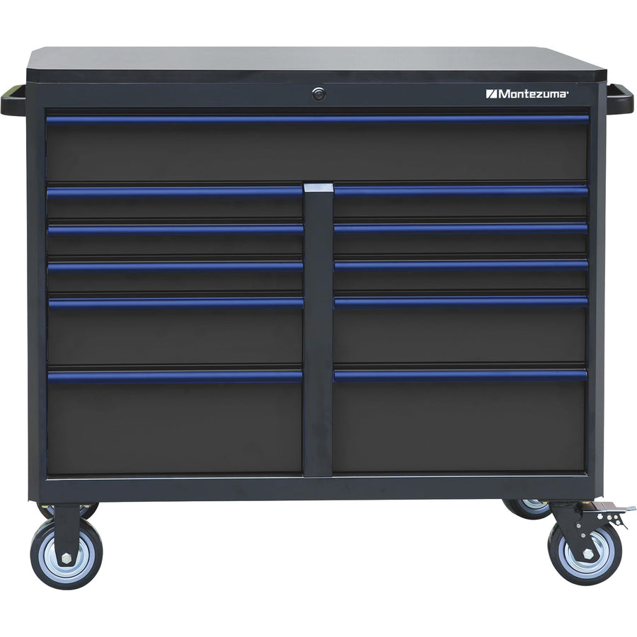 Montezuma Tool Box - 11 Drawer 46" x24" Rolling Tool Cabinet with Multiple Power Outlets & Black Powder Coat Finish - M462411TC