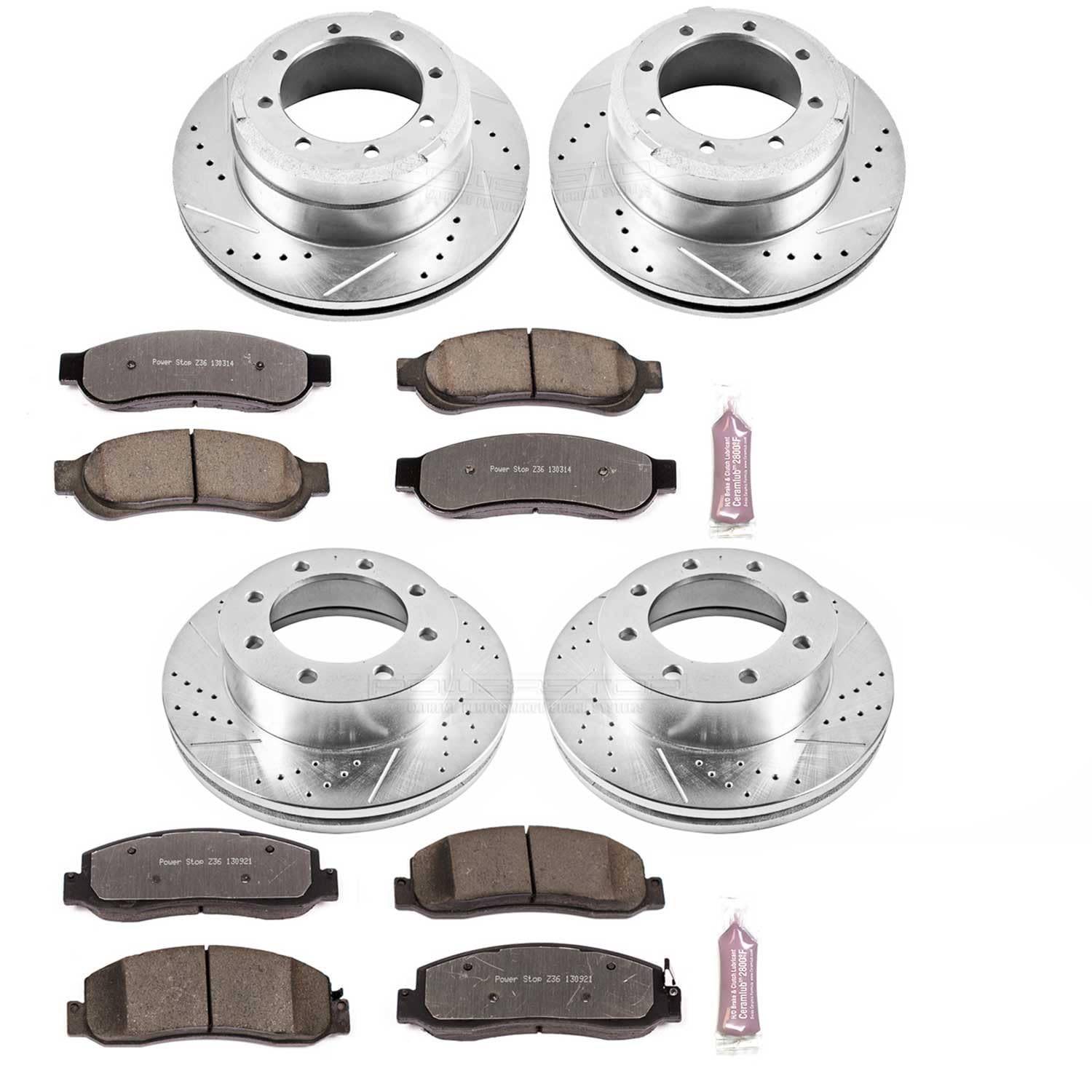 Power Stop K5576-36 Z36 Truck & Tow Brake Kit Front and Rear | Carbon Fiber Ceramic Brake Pads and Drilled/Slotted Brake Rotors For Ford F-350 Super Duty 2011 [Vehicle Specific]