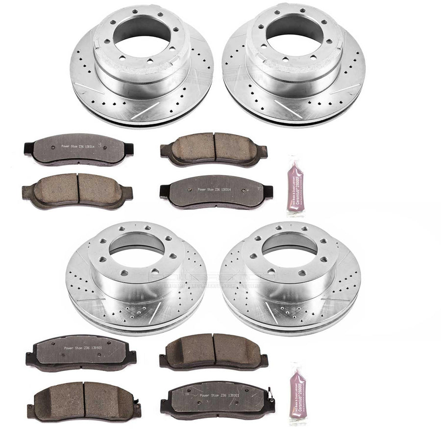 Power Stop K5576-36 Z36 Truck & Tow Brake Kit Front and Rear | Carbon Fiber Ceramic Brake Pads and Drilled/Slotted Brake Rotors For Ford F-350 Super Duty 2011 [Vehicle Specific]