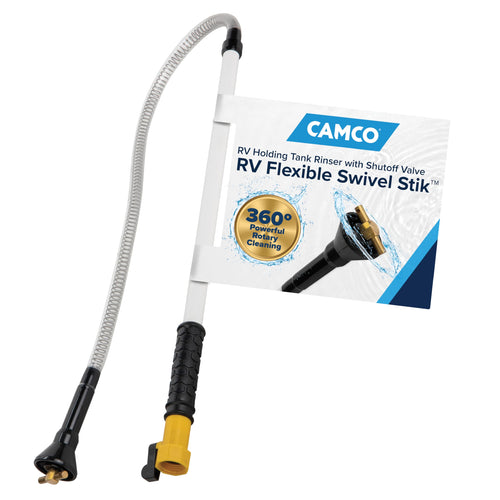 Camco Holding Tank RV Swivel Stik Rinser - Features Powerful Rotary Cleaning Action & 34-Inches of Flexible Reach - Equipped with 1/4 Turn Shutoff Valve & Ergonomic Easy Grip Handle (40074)