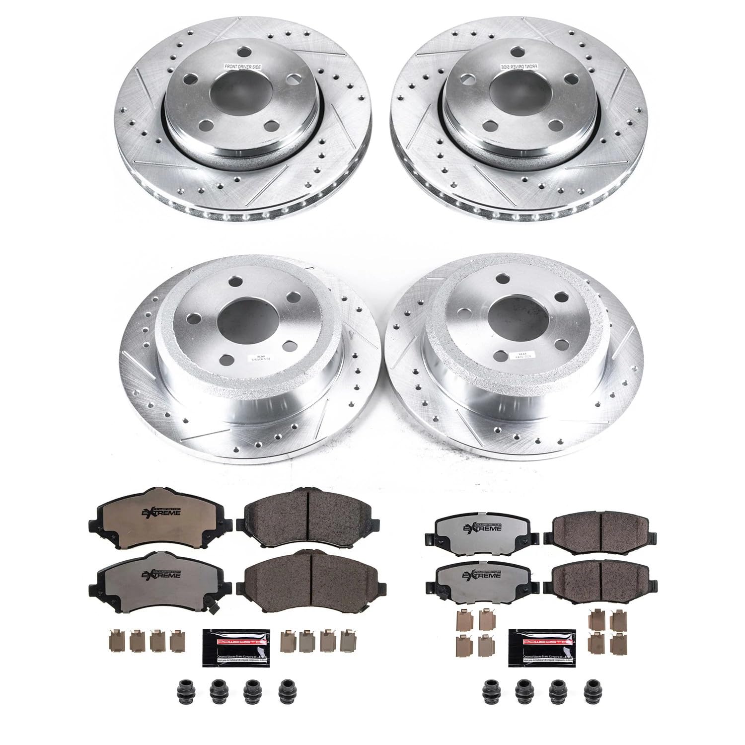 PowerStop Brake Kit Front and Rear For 2008 2009 2010 2011 2012 2013 2014 2015 2016 2017 Jeep Wrangler - Truck & Tow Carbon Fiber Ceramic Pads & Drilled and Slotted Rotors Replacement, K2798-36