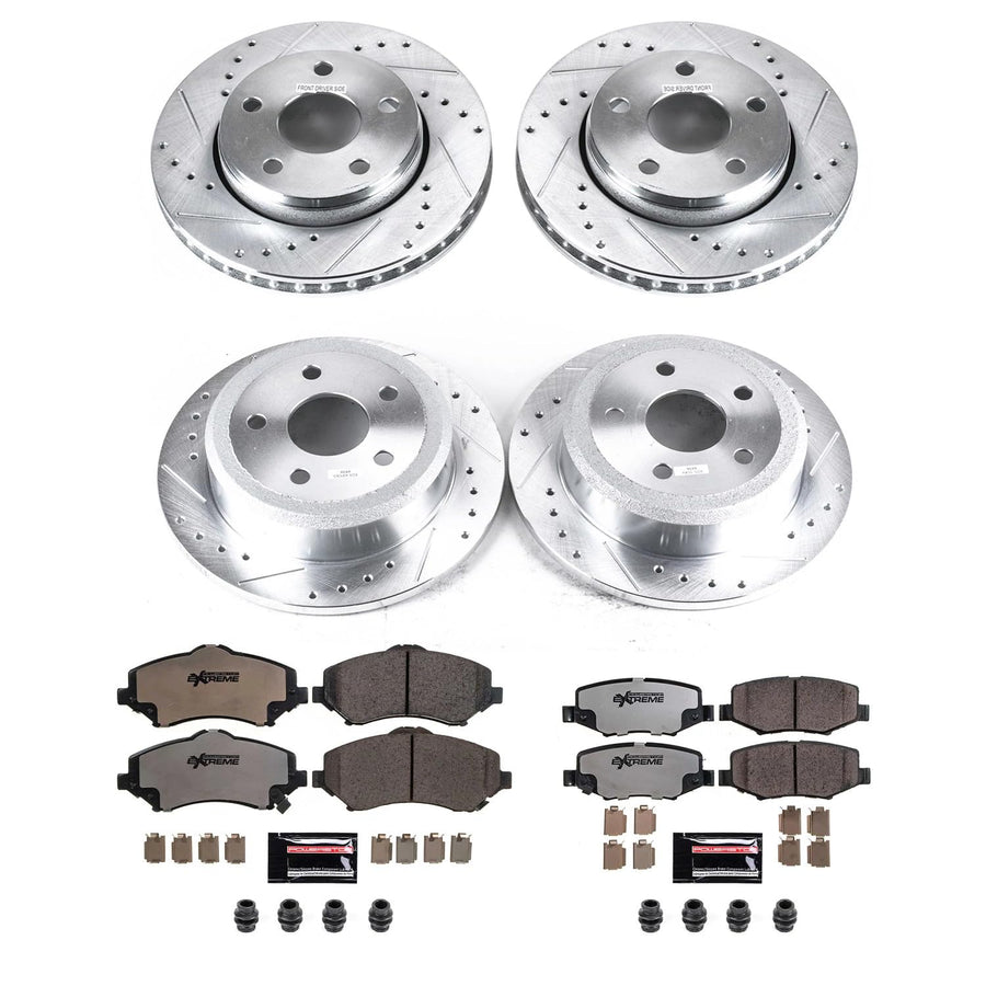 PowerStop Brake Kit Front and Rear For 2008 2009 2010 2011 2012 2013 2014 2015 2016 2017 Jeep Wrangler - Truck & Tow Carbon Fiber Ceramic Pads & Drilled and Slotted Rotors Replacement, K2798-36